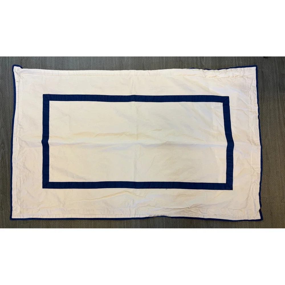 Pottery Barn King Pillow Shams Set of 2 White Navy Blue Bordered Coastal Cotton